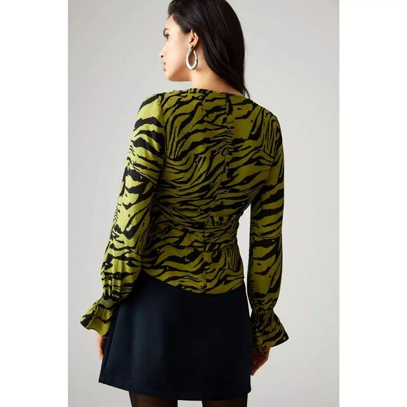 Anthropologie Exquise Wrap Blouse XL Green Black Tiger Print‎ NWT $190 - Picture 13 of 16